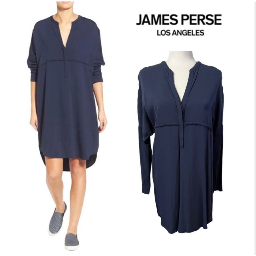 JAMES PERSE XSmall Blue Crepe Tunic Shirt Dress